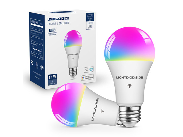 Smart Light Bulbs 100W Work with Alexa/Google Home, 2PCS 1350LM 11W, No Hub Required, Smart Bulb Work with SmartLife, A19 E26 RGBCW Color Changing...