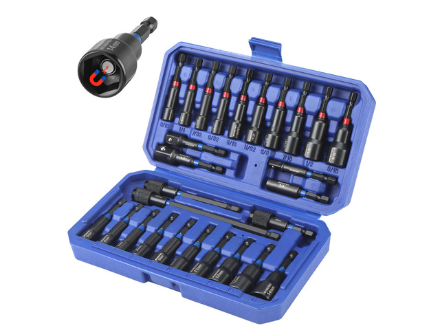 27 PCS Magnetic Nut Driver Set with Quick-Release Extensions Impact Drill Driver Bit 1/4' Hex Shank, SAE & Metric Cr-V Power Nut Drivers, Impact...