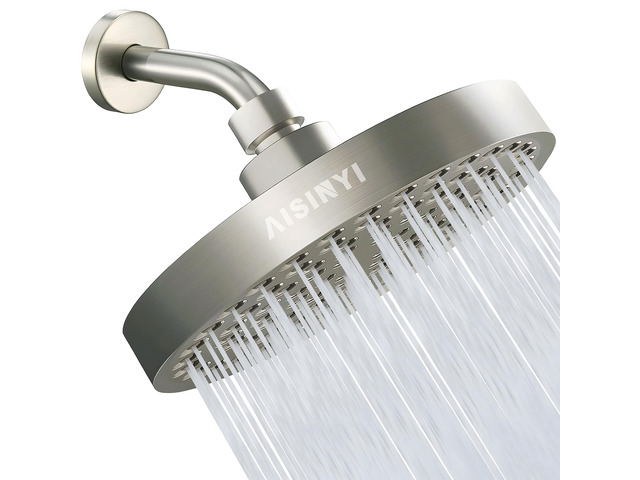 6' High Pressure Rain Shower Head, Luxury Brushed Nickel Finish 6 Inch Fixed Bathroom Showerhead, Adjustable Replacement, 90 Anti-Clog Nozzles,...
