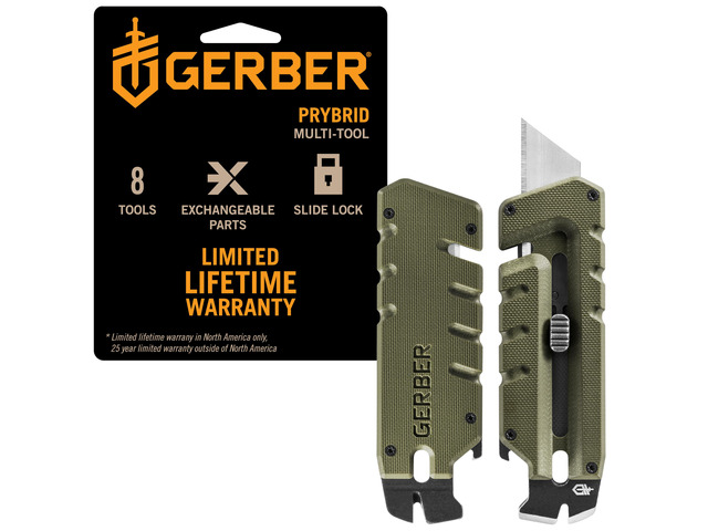 Prybrid EDC Pocket Knife Multitool 8-in-1 Box Cutter, Green G10 Retractable box cutter blade, pry bar, G10 handle, pocket clip, everyday carry,...