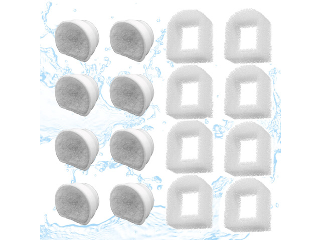 16 Pack Pet Fountain Replacement Filters, 8 Carbon and 8 Foam Pre-Filters For Select Ceramic and Stainless Pet Fountains; Carbon Reduces Odors,...