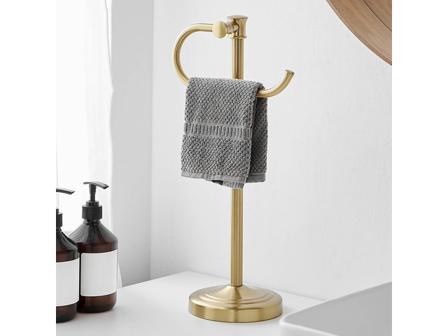 Stand Hand Towel Holder, Countertop Towel Bar, Brushed Gold 17 Inch Bathroom Towel Hanger, Freestanding Vanity Counter Top Towel Holder, Towel Ring...