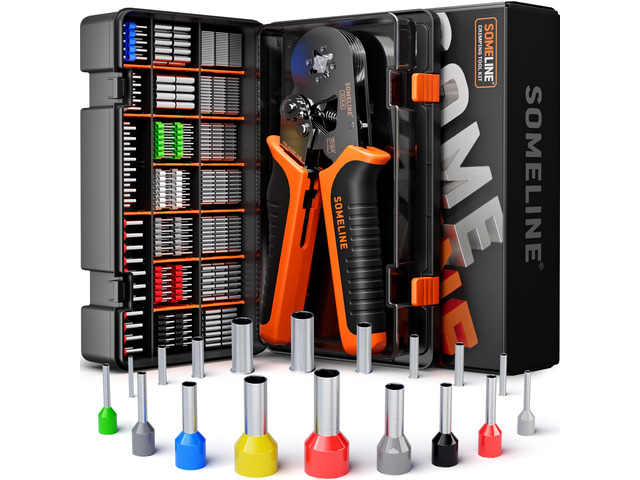 Ferrule Crimping Tool Kit, 24-8 AWG Crimper 18 Sizes Wire Ferrules Insulated & Non-insulated Ferrule Terminals, Self-Adjusting Ratchet Square...