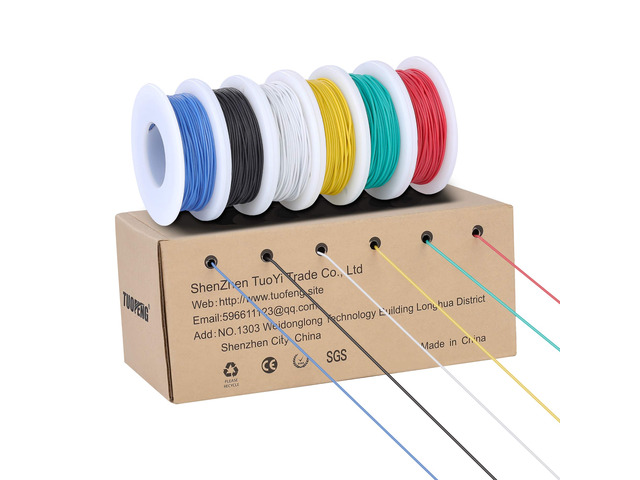 28awg Flexible Silicone Wire, 43 ft Each Tinned Copper Wires, Silicone Rubber Insulated, 6 Different Colored 43ft Each, OD: 1.2 mm, Stranded Wire...