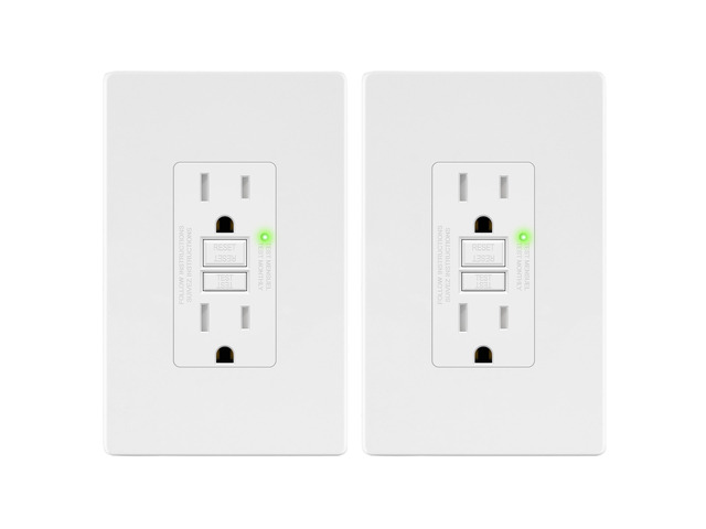 GFCI Outlet 15Amp, GFCI Receptacle, ETL Listed, Matte White, 2-Pack Tamper-Resistant, Ground Fault Protection, Self-Test, LED Indicator,...