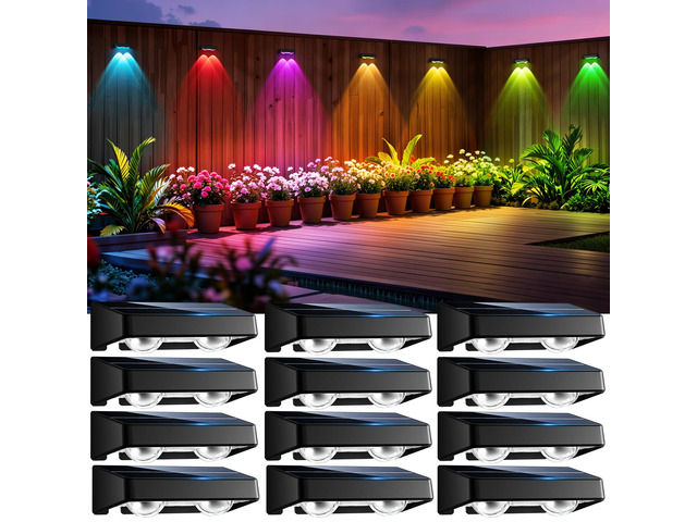 Solar Fence Lights Outdoor, 12 Pack Color Changing Fence Lights Solar Powered with 9 RGB Colors & 11 Lighting Modes, IP65 Waterproof Dusk to Dawn...