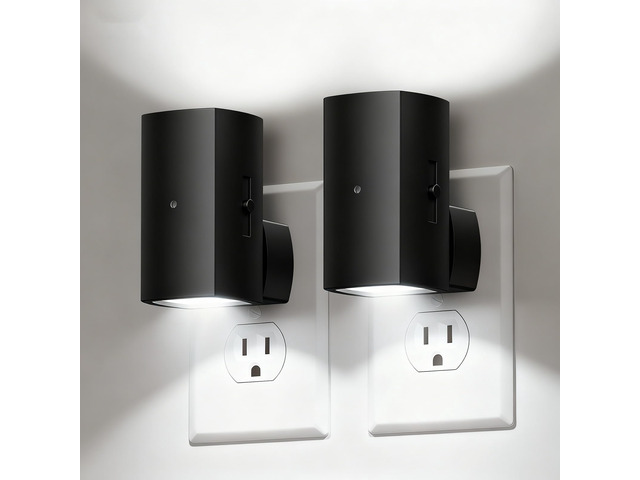 BL-WM-Square-Black-PW-2PC Modern Night Light with Rotating Plug, Dusk to Dawn Sensor, 0-100LM Stepless Dimming Night Light for Hallway Bedroom...