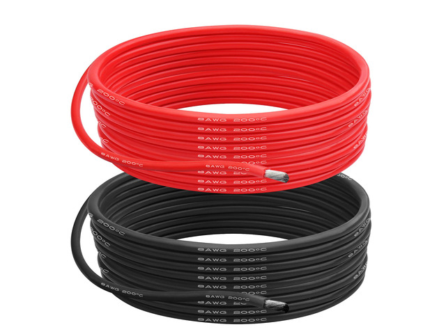 8 AWG Silicone Wire, 20 ft Red and 20 ft Black Flexible fine-strand tinned copper cable with heat-resistant silicone insulation for batteries, RC...