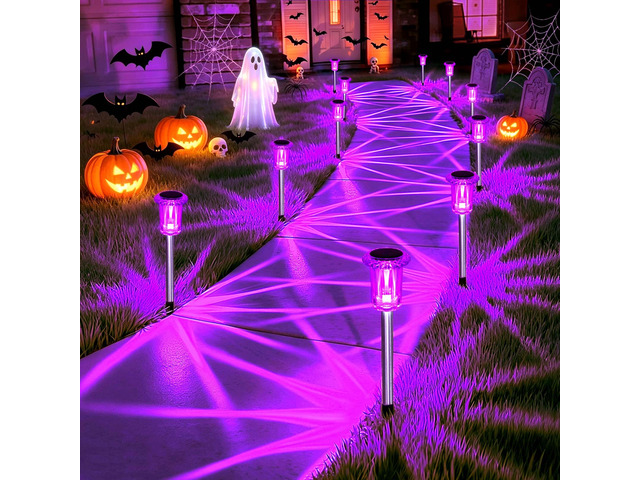 Halloween Solar Lights Outdoor 10 Pack LED Purple Pathway Lights Waterproof Halloween Decorations Outdoor for Yard Garden Walkway Outside Driveway...