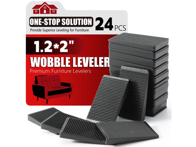 Furniture Leveler 24pcs Kit Size Variety Multi-Purpose Rubber Shim for Leveling Feet Stable Anti-Wobble Pad for Uneven Table, Dresser Leg,...