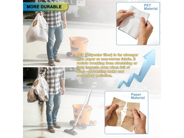 10 Pack VF3502 High Performance Dust Filter Bags made of NEW PET Material Fit RIDGID 12-16 Gallon Wet/Dry Vacuums Models# WD14500 HD12000 HD14000...
