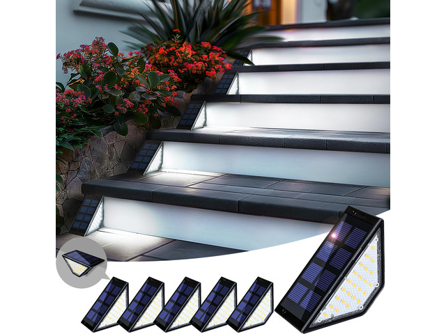 6 Pack Solar Step Lights for Outside, 24 LEDs Solar Stair Lights Waterproof IP65, Solar Deck Lights Outdoor Decor for Garden, Porch, Pathway,...