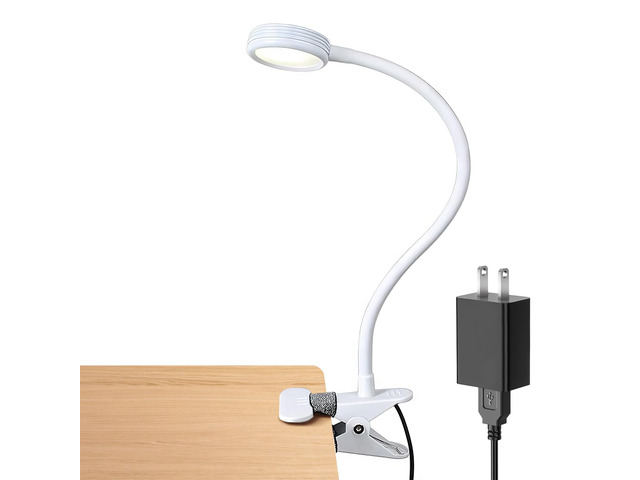 Clip on Light, Book Reading Lamp for Desk, Bed Headboard and Dorm Adjustable Gooseneck, Color & Brightness Changeable, Adapter Included, LED Table...