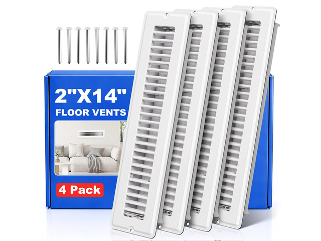 2x14 Floor Register, White Vent Covers for Floor/Wall, 4 Pack Floor Vents 8 Screws for Quick-Fit, Heavy Duty Metal Face, Quiet & Adjustable Air...