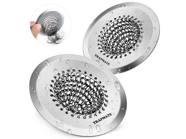 2PCS Bathtub Drain Strainer, 2.8' Patented Reversible Shower Tub Drain Hair Catcher, 304 Stainless Steel Drain Cover Protector fits Bathtub & Wash...