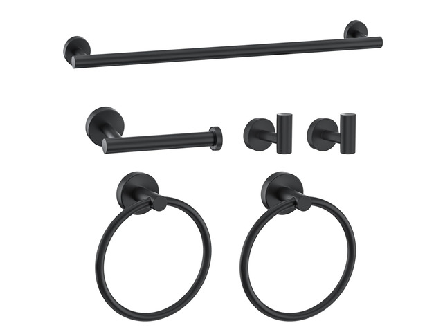 6 Pieces Towel Bar Set Matte Black Bathroom Hardware Set Includes 23.6 Inch Towel Bar,Stainless Steel Wall-Mounted Bathroom Accessory Set