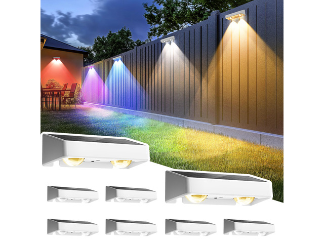 Solar Fence Lights Outdoor, 9 Fixed Colors Color Changing Fence Solar Lights Outdoor Waterproof IP65, LED Deck Lighting for Backyard Wall Step...