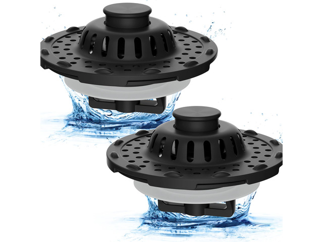 2PCS Universal Metal Bathtub Drain Stopper Top Hair Catcher, Matte Black Shower Drain Tub Stopper with Stainless Steel Visible Filter Basket,...