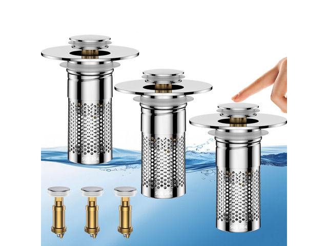 Bathroom Sink Drain Strainer,Universal Pop-Up Sink Stopper Hair Catcher Anti-Clog Stainless Steel Drain Filter Basket, Removable Sink Drain for...