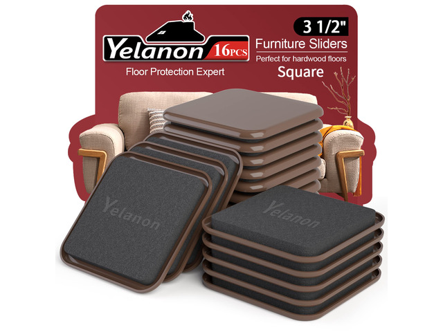 Furniture Sliders 16 Pcs 3.5' Square Brown for Carpet Strong sliders for furniture on carpet reduce moving effort. Works on carpets. Floor-friendly...
