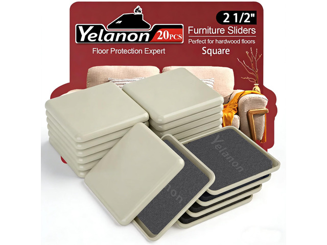 Furniture Sliders 20 Pcs 2.5' Square Beige for Carpet Compact square sliders for furniture on carpet make moving easy. Simple to place, strong...