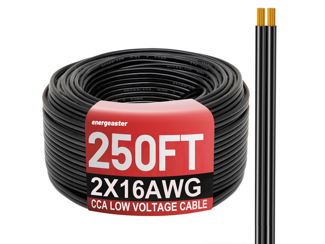 250FT 16 Gauge 16/2 Low Voltage Landscape Wire Black 16AWG 2 Conductors Outdoor Low-Voltage Cable Direct Burial Hookup LED Lighting Strips Flexible...