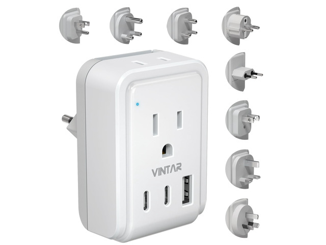 Universal Travel Adapter, Type A,B,C,D,E/F,G,I,M Detachable Plugs 5 in 1 with 2 Outlets 3 USB Ports (2 USB C), 17W Fast Charge, International Power...