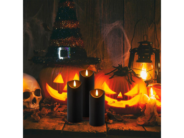 24-Pack Flameless Candles Battery Operated Candles Pillar LED Candles with 10-Key Remote and Cycling 24 Hours Timer for Home Decor,Halloween(Black...