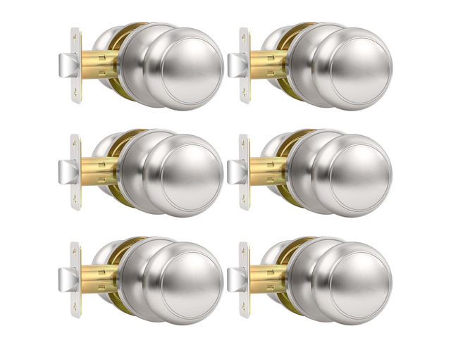 6 Pack Brushed Nickel Door Knob, Round Interior Door Knobs for Hallway Closet, Non-Locking Passage Door Knobs, Keyless Door Handles for Left/Right...