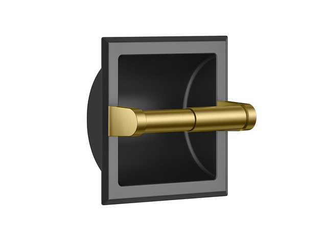 Recessed Toilet Paper Holder for Mega Rolls, Black and Gold Stainless Steel Tissue Roll Holder Wall Mount for Bathroom Space-Saving Design, in Wall...