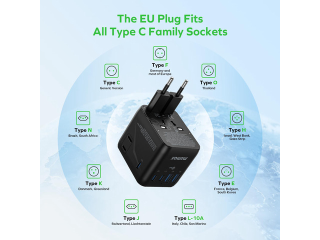 Mini 35W Universal Travel Adapter 7-in-1 GaN Plug Power Adapter AC*2/USB-C*3 PD/USB-A*2 QC, Plug Adapter for UK/AUS/EU/JP and 200+ Countries,...