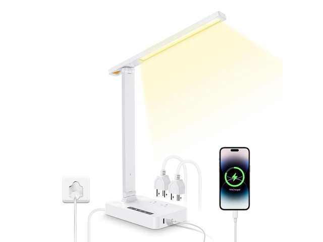 Desk Lamp with USB Charging Port: Power Strip with Surge Protection - 1 Type-C, 1 USB-A Charging Port, 2 AC Power Outlets, Desk Lamps for Home...