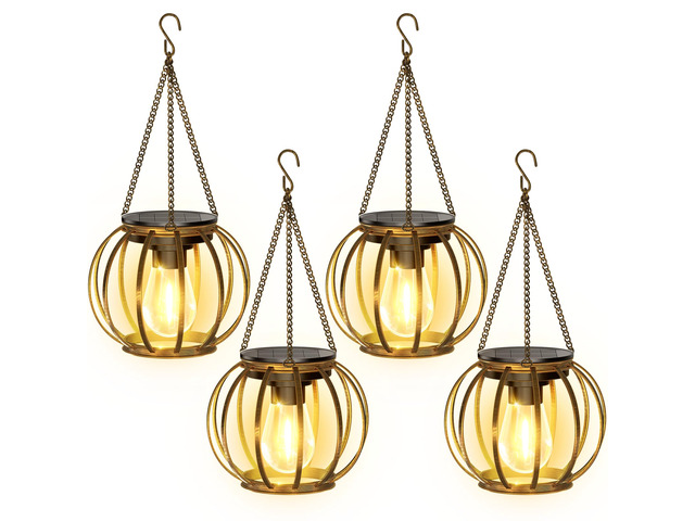 Solar Lanterns Outdoor Waterproof, 4 Pack Upgraded Bronze Metal Hanging Solar Lights Outdoor Lanterns, Brighter Auto On/Off Outdoor Hanging Lantern...