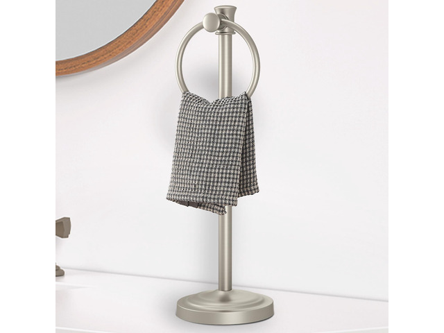 Hand Towel Holder Stand Free Standing Towel Bar Brushed Nickel 17 Inch Hanging Floor Hand Towel Rack Ring, for Bathroom Kitchen Countertops,...