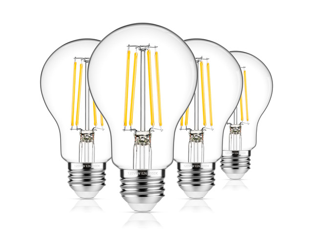 60W Equivalent E26 LED Filament Light Bulbs, 850LM Soft White 3000K Efficient 6W A19 Edison Bulb, Non-Dimmable Medium Base, 4-Pack