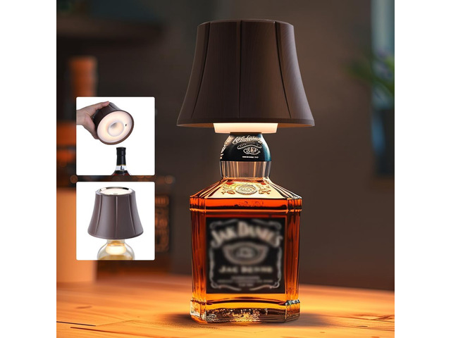 Wireless Bottle Lamp for Liquor Bottles, Dimmable Cordless Lamp Shade Battery Operated Night Light, Wine Bottle Lamp Topper for Table Bedroom, Bar...