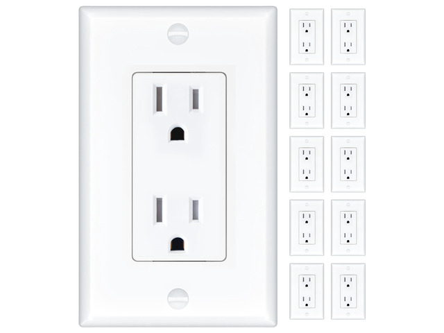 10 Pack 15 Amp Tamper Resistant Wall Outlets UL Listed Decorator Electrical Receptacles with Wall Plates, 125V/1875W Electrical Outlets for Home,...