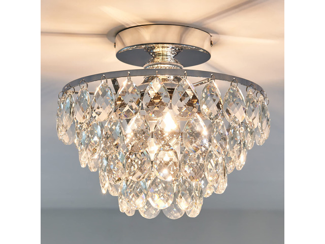 Modern E26 Small Crystal Chandelier Semi Flush Mount Ceiling Light Fixture Silver Ceiling Lamp for Hallway Bedroom Bathroom Closet Bedroom Foyer...