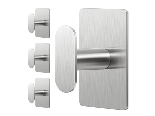 Adhesive Towel Hooks: 20LB Extra Strong Wall Hanger, Silver 4 Pack