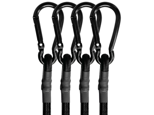 80in 4 Pcs Bungee Cords with Carabiner Hooks Heavy Duty, Outdoor Black Bungee Straps, Strong Industrial Grade Elastic Bungee Rope for Securing...
