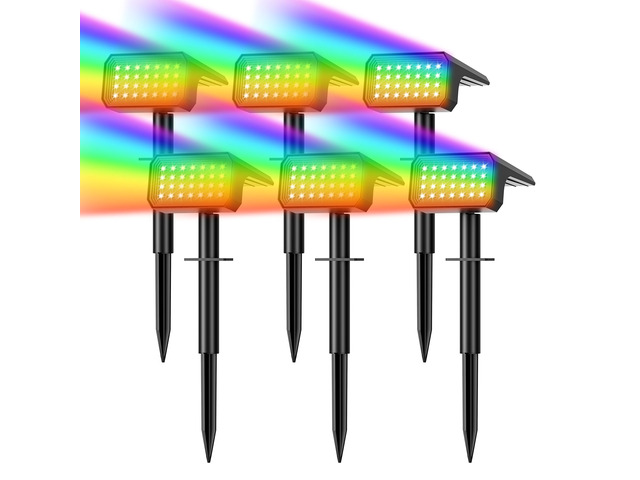 Color Changing Solar Spot Lights Outdoor Waterproof, 6 Pack, 28 LED RGB IP67, 7 Modes Auto On/Off, Solar Powered Spotlights for Yard Garden...