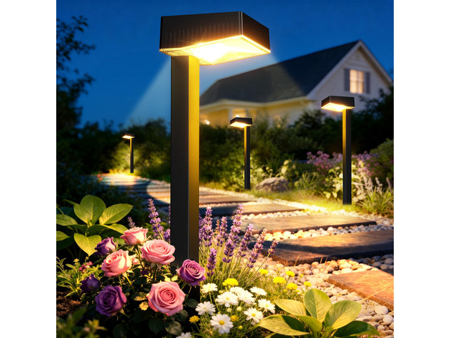 Solar Pathway Lights Outdoor, 4 Pack Garden Lights Solar Powered Path Lights with Focused Beam Lens, 2 Light Modes Waterproof Outdoor Solar Light...
