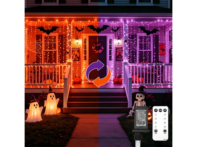 Curtain Lights Outdoor,Curtain Lights for Halloween,Purple and Orange