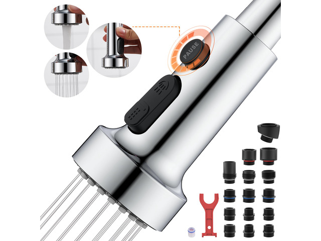 Kitchen Faucet Spray Head Replacement with 15 Adapters, Plastic Spray Nozzle for Kitchen Faucet 3 Modes, Compatible with American Standard Faucets,...