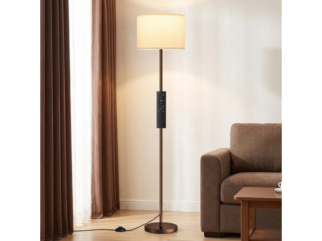 Dimmable Floor Lamp for Living Room with Remote, 9W 900LM LED Bulb Included, Deep Beige Shade Brown Pole