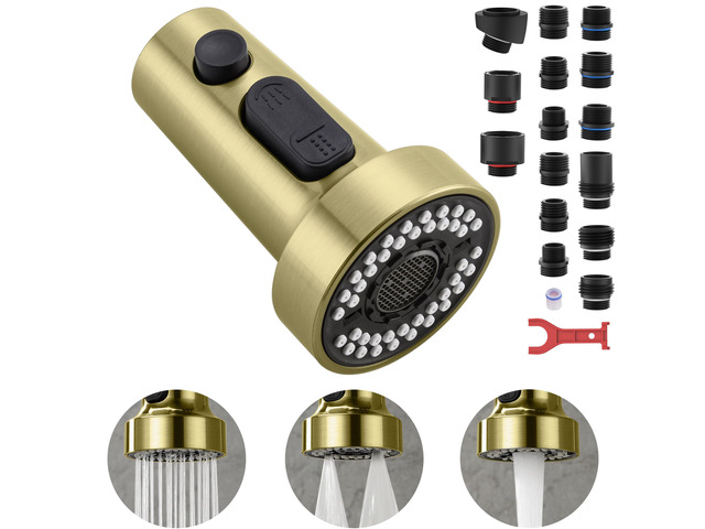 Kitchen Faucet Head with 15 Adapters, High Pressure 3 Functions Pull Down Kitchen Spray Head Replacement, Pull Out Kitchen Sink Sprayer Nozzle,...