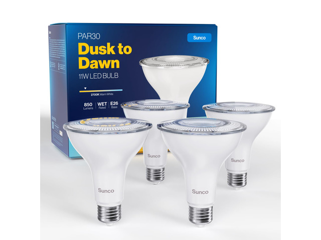 4 Pack PAR30 LED Bulbs, Dusk to Dawn Flood Light, 11W, Non-Dimmable 850LM, 2700K Soft White, Photocell Sensor, E26, Wet-Rated Outdoor Flood Light...