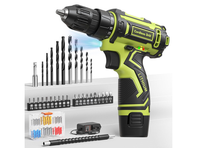 Cordless Drill Set,12V Power Drill Driver 3/8' Keyless Chuck with 92 Acessories, Built-in LED Light, 25+1 Position, Electric Drill for Home DIY...