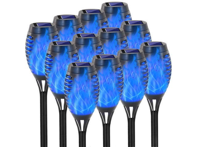 Solar Lights Outdoor, 12 Pack Blue Solar Torch Light IP 65 Waterproof, Vivid Flickering Flame, Easter Flame Torches, Decoration for Garden Yard...