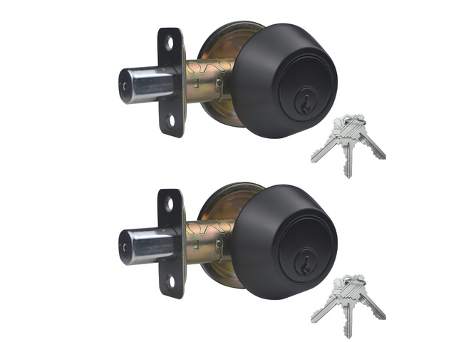 1 Side Keyed Deadbolt Lock,Single Cylinder Dead Bolt, Matte Black Round Exterior Keyed Front Entry Inside Door Deadbolt, 2 Pack